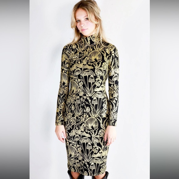 NWOT Thief & Bandit Gold on Black Bandit Dress in Shroomed - Picture 9 of 9